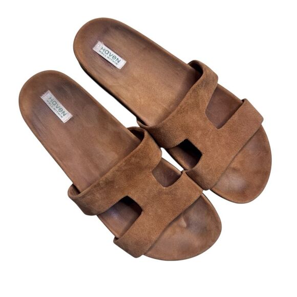 Shoes - Haven Well Within Women's Suede Brown Honey Suede Cutout Slides Sandals Size 9M